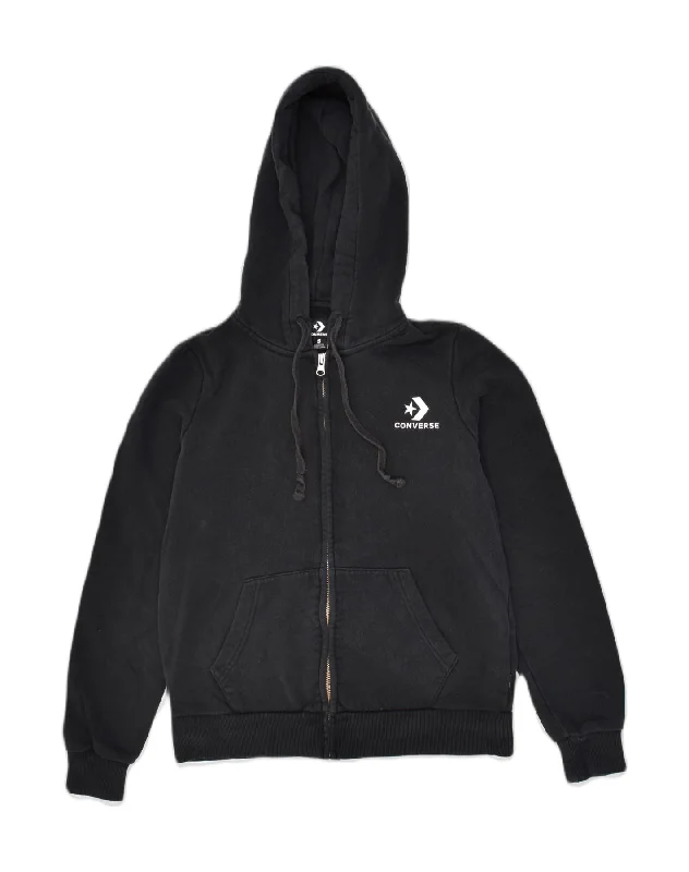 CONVERSE Womens Zip Hoodie Sweater UK 10 Small Black Cotton Cotton Fabric Linen Fabric Terry Fabric CONVERSE Womens Zip Hoodie Sweater UK 10 Small Black Cotton Cotton Fabric Linen Fabric Terry Fabric
