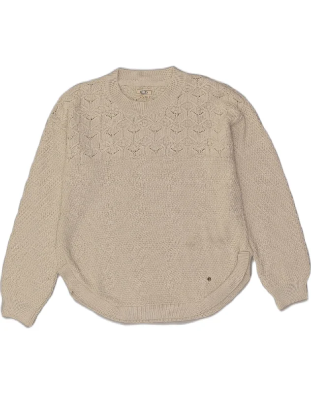 FAT FACE Womens Loose Fit Crew Neck Jumper Sweater UK 8 Samll Off White Solid Color Striped Floral Print