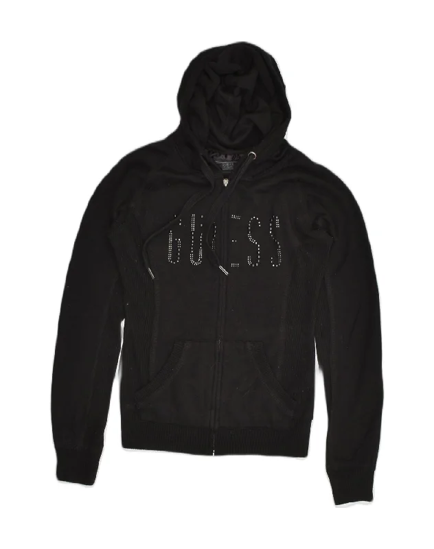 GUESS Womens Graphic Zip Hoodie Sweater UK 10 Small Black Polyester Stylish Fashionable Trendy GUESS Womens Graphic Zip Hoodie Sweater UK 10 Small Black Polyester Stylish Fashionable Trendy