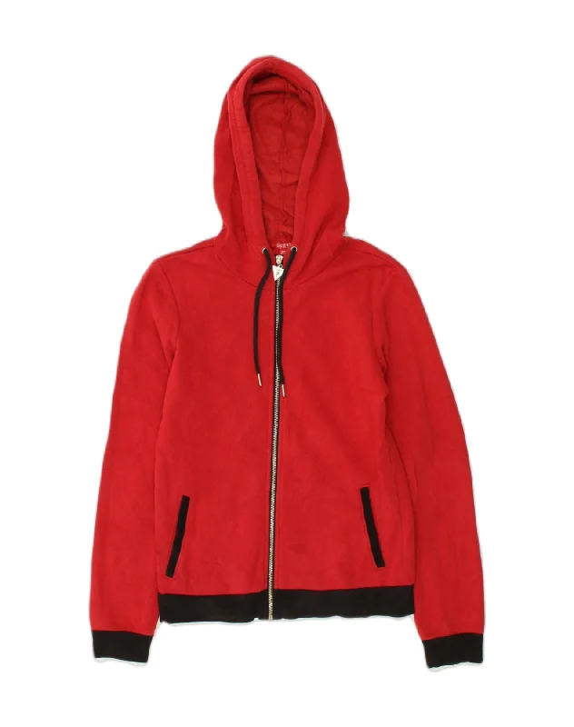 GUESS Womens Zip Hoodie Sweater UK 10 Small Red Cotton Soft Cozy Warm