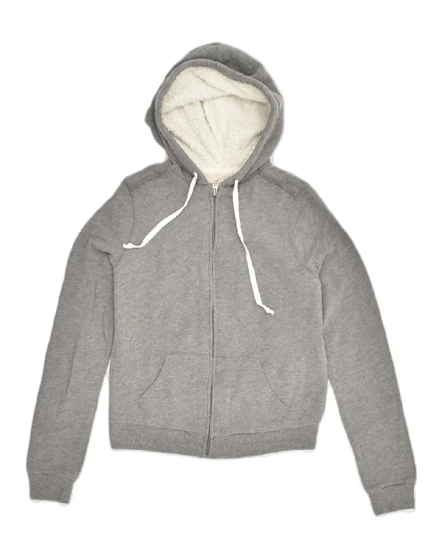 HOLLISTER Womens Sherpa Zip Hoodie Sweater UK 8 Small Grey Cotton High Neck Crew Neck V-Neck HOLLISTER Womens Sherpa Zip Hoodie Sweater UK 8 Small Grey Cotton High Neck Crew Neck V-Neck