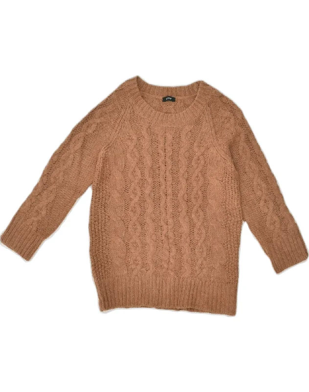 J. CREW Womens Crew Neck Jumper Sweater UK 10 Small Brown Chenille Brocade Lace