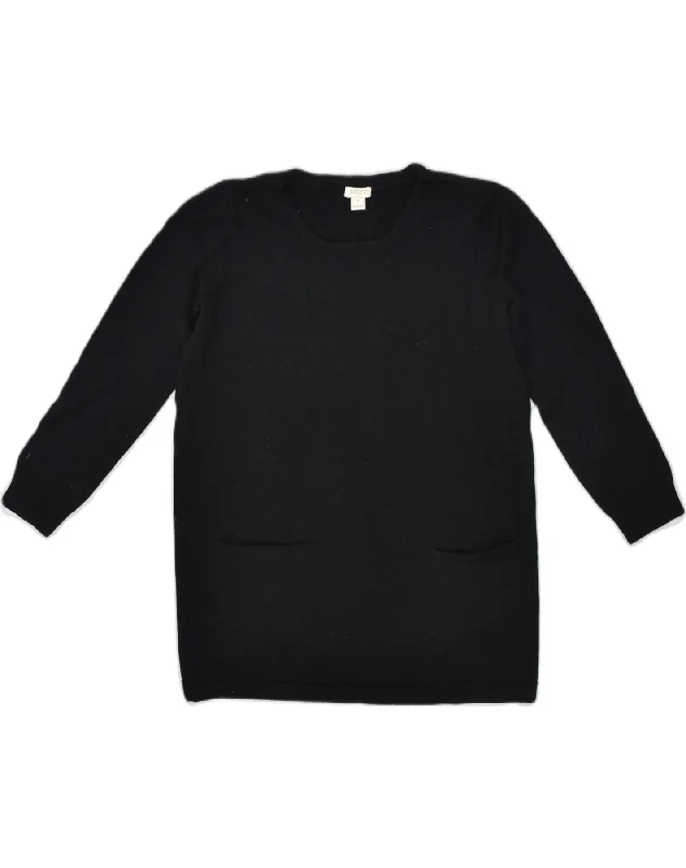 J. CREW Womens Crew Neck Jumper Sweater UK 14 Medium Black Spandex Rayon Corduroy