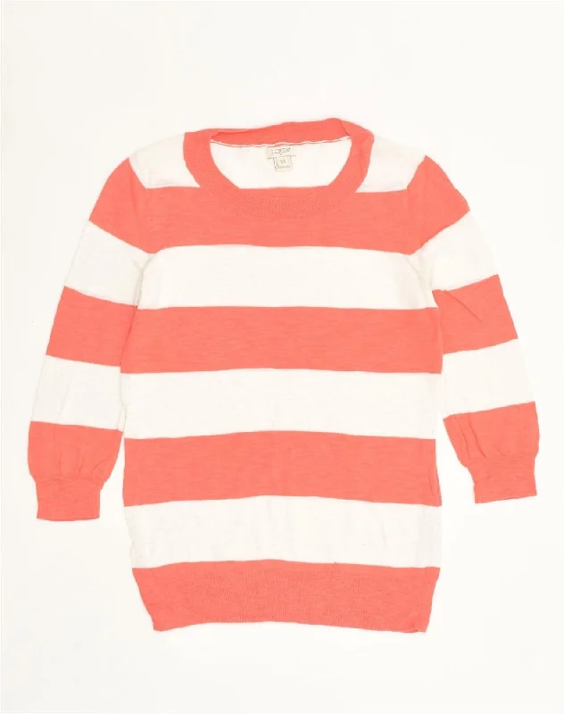 J. CREW Womens Crew Neck Jumper Sweater UK 4 XS Orange Striped Cotton Rayon Fabric Velvet Fabric Corduroy Fabric J. CREW Womens Crew Neck Jumper Sweater UK 4 XS Orange Striped Cotton Rayon Fabric Velvet Fabric Corduroy Fabric