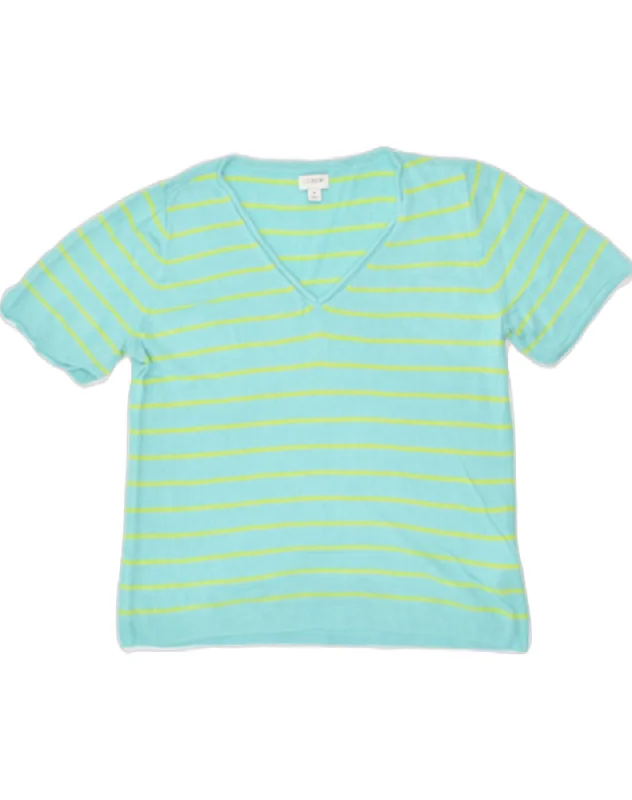 J. CREW Womens Short Sleeve V-Neck Jumper Sweater UK 14 Medium Turquoise Print Jacquard Patchwork J. CREW Womens Short Sleeve V-Neck Jumper Sweater UK 14 Medium Turquoise Print Jacquard Patchwork