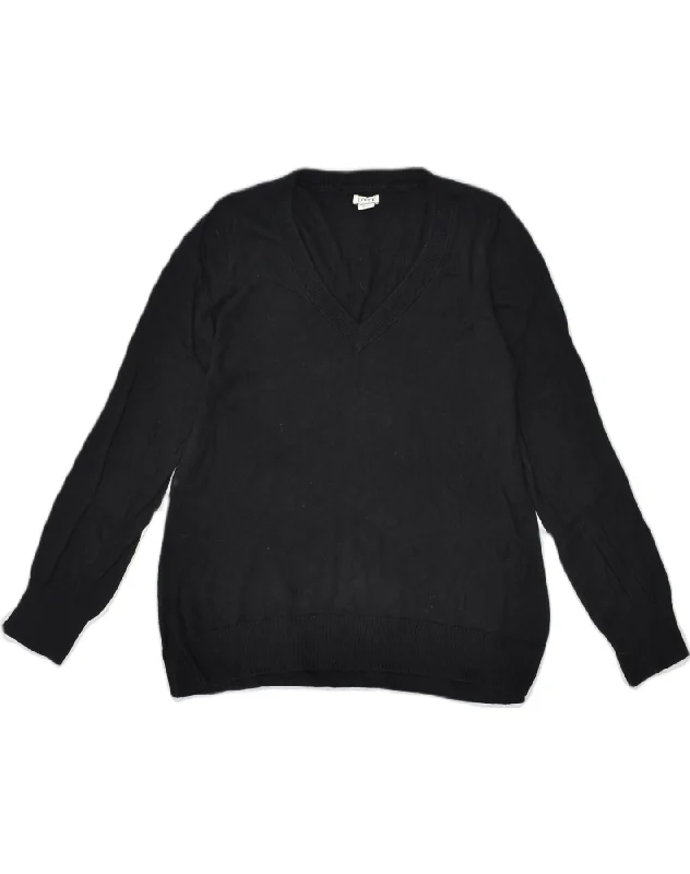 J. CREW Womens V-Neck Jumper Sweater UK 10 Small Black Cotton Silk Blend Satin Velvet J. CREW Womens V-Neck Jumper Sweater UK 10 Small Black Cotton Silk Blend Satin Velvet