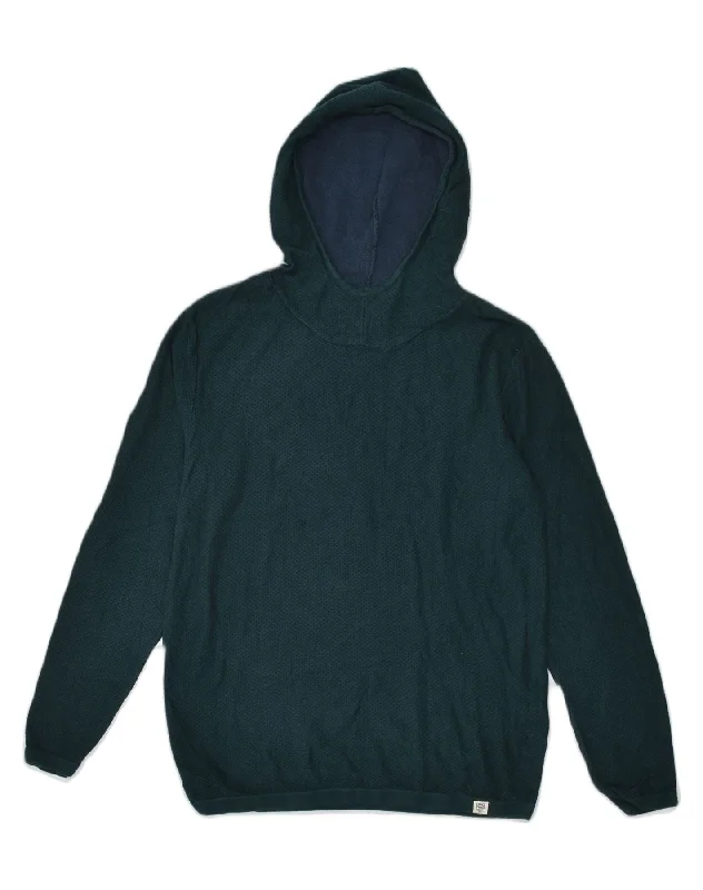 JACK & JONES Womens Hooded Turtle Neck Jumper Sweater UK 18 XL  Green Terry Terry Cloth Terry Knit