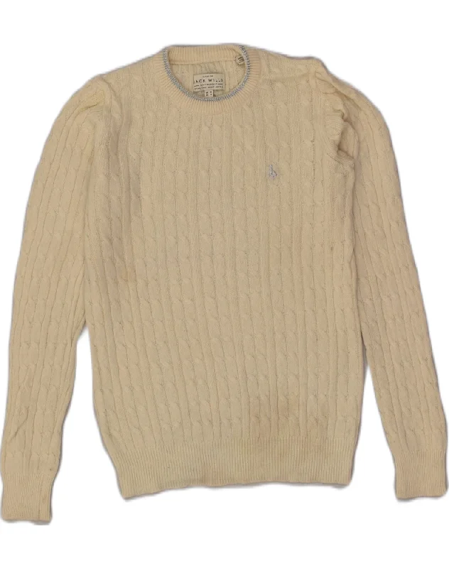 JACK WILLS Womens Crew Neck Jumper Sweater UK 10 Small Beige Plaid Sweater Polka Dot Checkered
