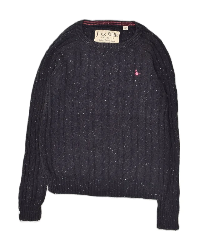 JACK WILLS Womens Crew Neck Jumper Sweater UK 10 Small Navy Blue Flecked Fitted Loose Oversized JACK WILLS Womens Crew Neck Jumper Sweater UK 10 Small Navy Blue Flecked Fitted Loose Oversized