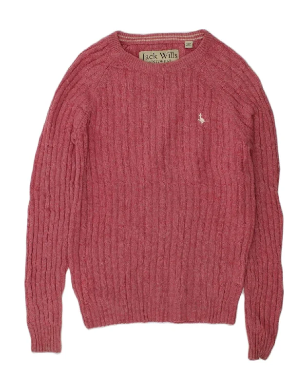 JACK WILLS Womens Crew Neck Jumper Sweater UK 10 Small Pink Lambswool Silk Blend Satin Velvet JACK WILLS Womens Crew Neck Jumper Sweater UK 10 Small Pink Lambswool Silk Blend Satin Velvet