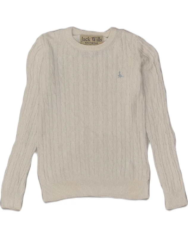 JACK WILLS Womens Crew Neck Jumper Sweater UK 8 Small White Cotton Boxy Sweater Fitted Sweater A-Line