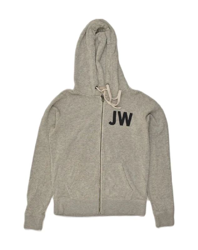 JACK WILLS Womens Graphic Zip Hoodie Sweater UK 10 Small Grey Polyester Machine Wash Dry Clean Hand Wash
