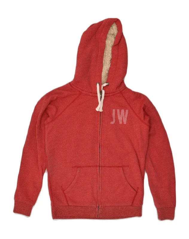 JACK WILLS Womens Graphic Zip Hoodie Sweater UK 8 Small Red Cotton Lightweight Heavyweight Midweight
