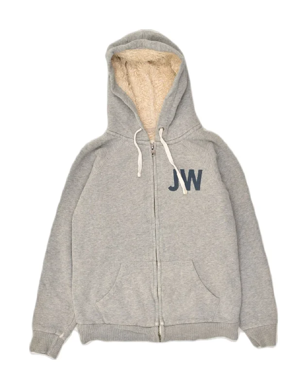 JACK WILLS Womens Sherpa Graphic Zip Hoodie Sweater UK 10 Small Grey Zippered Front Buttoned Front Snap Front JACK WILLS Womens Sherpa Graphic Zip Hoodie Sweater UK 10 Small Grey Zippered Front Buttoned Front Snap Front