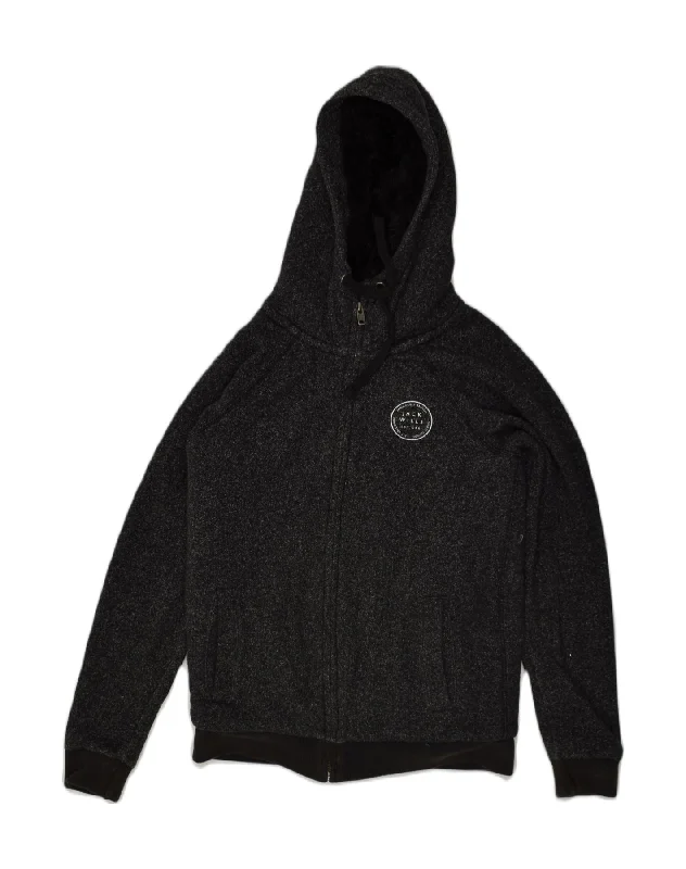 JACK WILLS Womens Sherpa Zip Hoodie Sweater UK 8 Small Black Cotton Handmade Hand-knitted Hand-woven