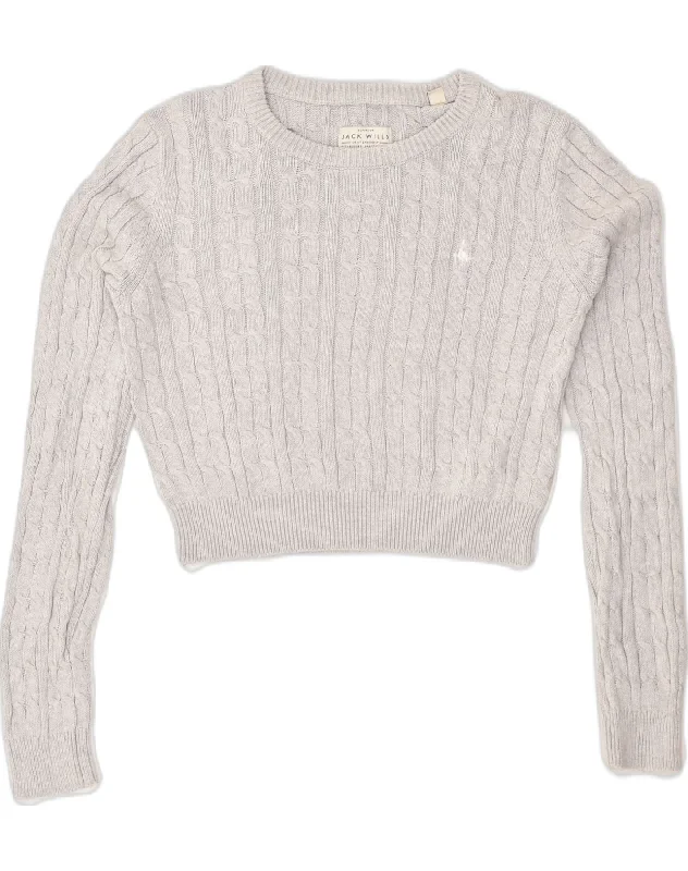 JACK WILLS Womens Superior Crop Crew Neck Jumper Sweater UK 10 Small Grey Handmade Hand-knitted Hand-woven JACK WILLS Womens Superior Crop Crew Neck Jumper Sweater UK 10 Small Grey Handmade Hand-knitted Hand-woven