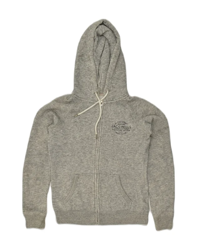 JACK WILLS Womens Zip Hoodie Sweater UK 10 Small Grey Polyester Seamless Knitted Crochet