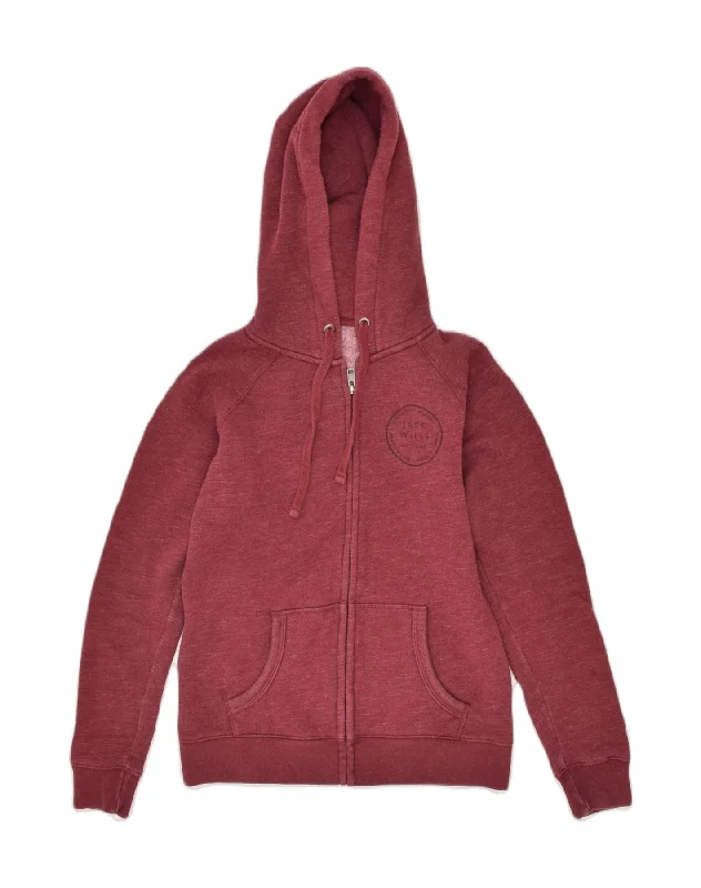 JACK WILLS Womens Zip Hoodie Sweater UK 10 Small Maroon Cotton Casual Formal Business
