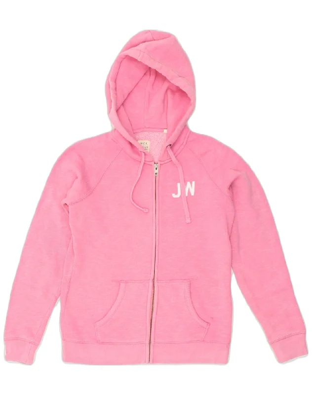 JACK WILLS Womens Zip Hoodie Sweater UK 12 Medium  Pink Polyester Zippered Front Buttoned Front Snap Front