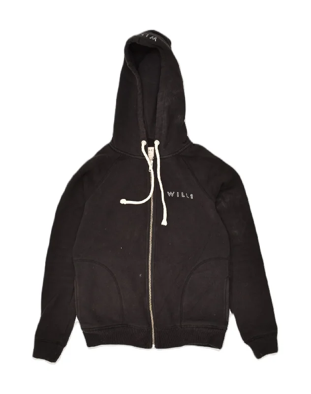 JACK WILLS Womens Zip Hoodie Sweater UK 6 XS Black Cotton Stylish Fashionable Trendy