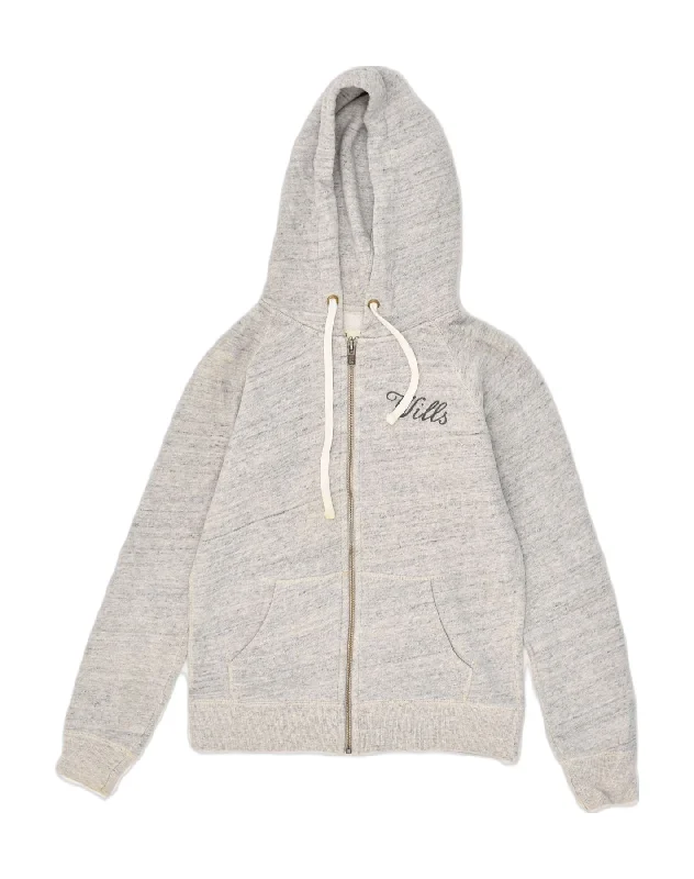 JACK WILLS Womens Zip Hoodie Sweater UK 8 Small Grey Cotton Boat Neck Shawl Collar Notched Collar