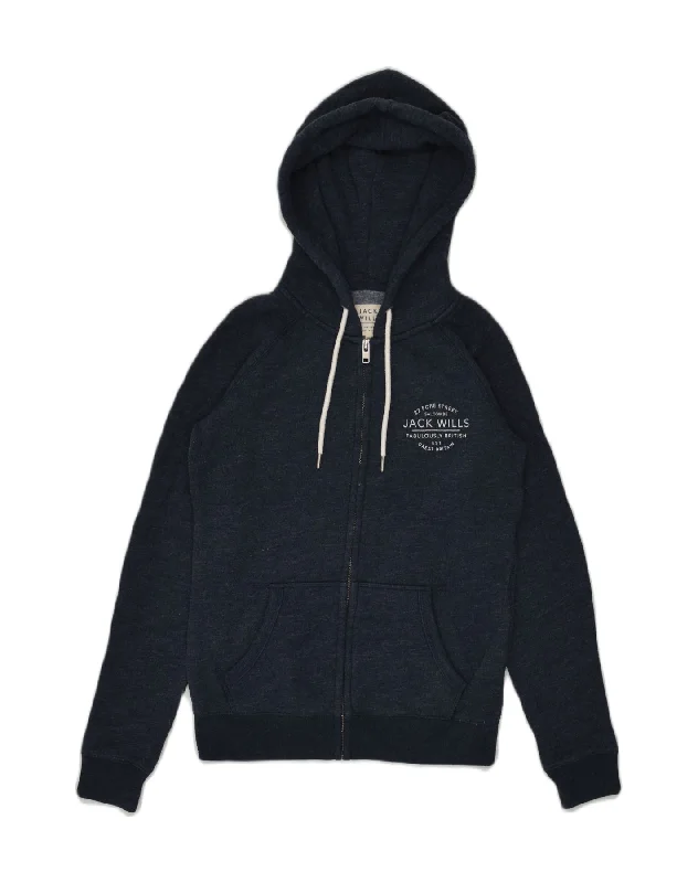 JACK WILLS Womens Zip Hoodie Sweater UK 8 Small Navy Blue Cotton Stretchy Elastic Breathable JACK WILLS Womens Zip Hoodie Sweater UK 8 Small Navy Blue Cotton Stretchy Elastic Breathable