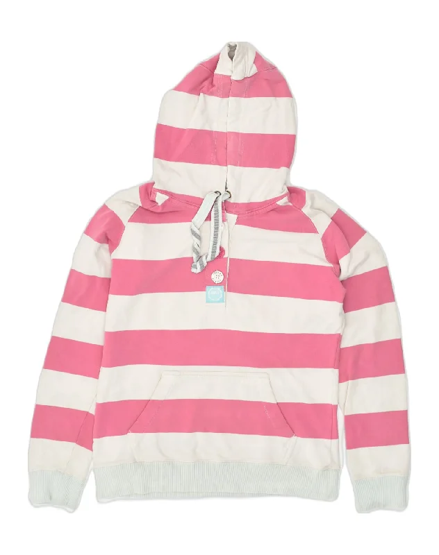JOULES Womens Classic Fit Zip Hoodie Sweater UK 12 Medium Pink Striped Sweater Knitwear Pullover