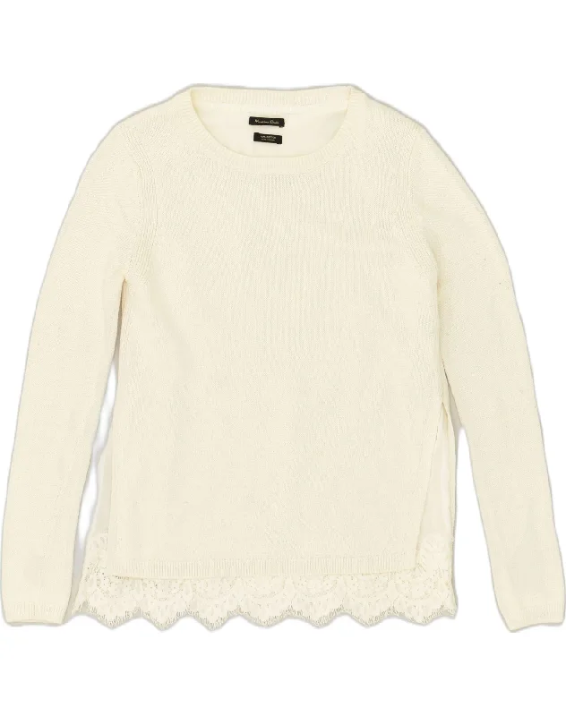 MASSIMO DUTTI Womens Crew Neck Jumper Sweater UK 10 Small White Cotton Jersey Fabric Tulle Fabric Batik Fabric