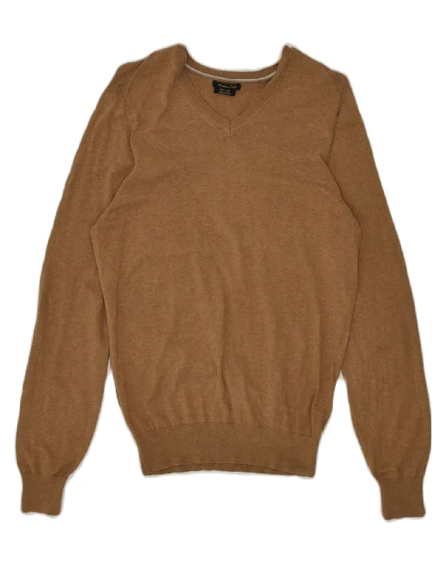 MASSIMO DUTTI Womens V-Neck Jumper Sweater UK 12 Medium Brown Cotton Boxy Sweater Fitted Sweater A-Line MASSIMO DUTTI Womens V-Neck Jumper Sweater UK 12 Medium Brown Cotton Boxy Sweater Fitted Sweater A-Line