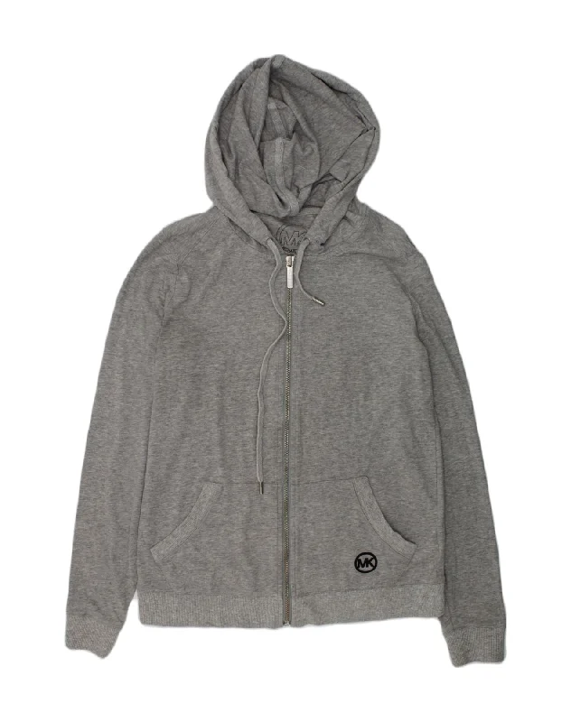 MICHAEL KORS Womens Zip Hoodie Sweater UK 6 XS Grey Cotton Knit Fabric Woven Fabric Fleece Fabric MICHAEL KORS Womens Zip Hoodie Sweater UK 6 XS Grey Cotton Knit Fabric Woven Fabric Fleece Fabric