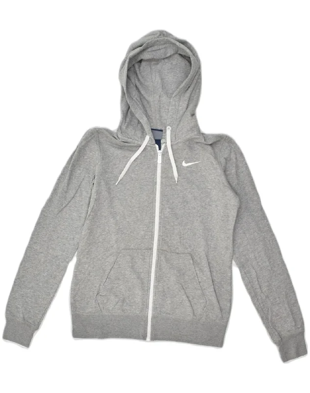 NIKE Womens Zip Hoodie Sweater UK 10 Small Grey Cotton High Neck Crew Neck V-Neck