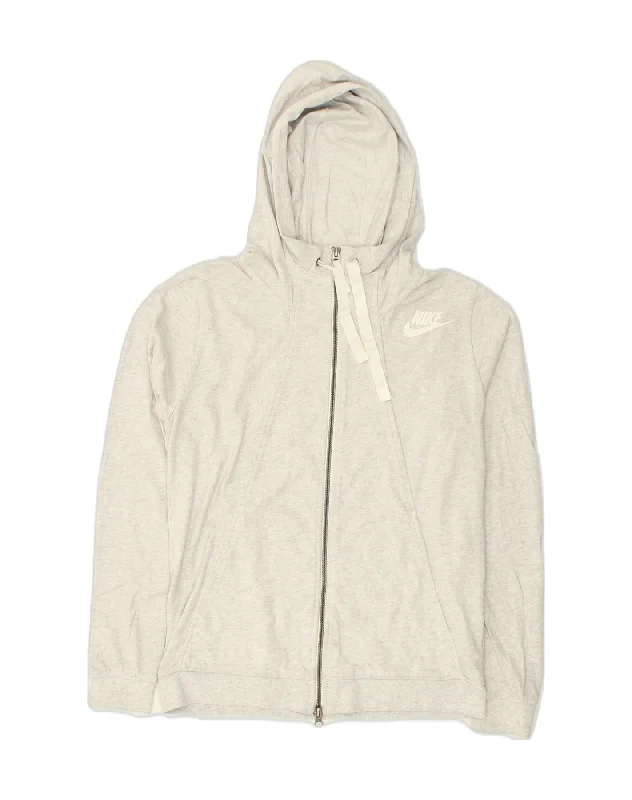 NIKE Womens Zip Hoodie Sweater UK 14 Medium Grey Polyester Anti-Pilling Anti-Shrink Durable