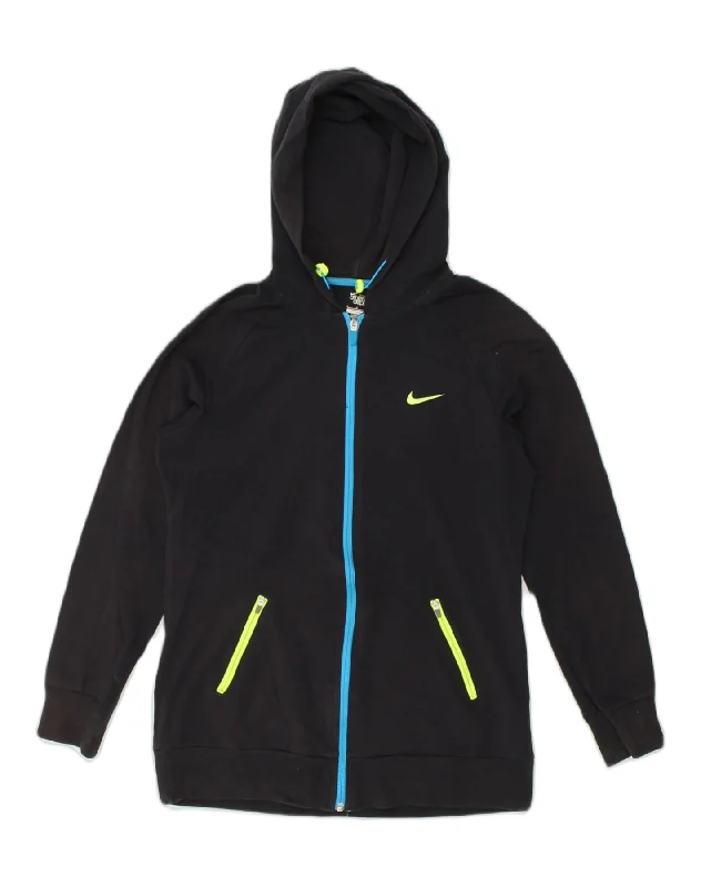 NIKE Womens Zip Hoodie Sweater UK 16 Large Navy Blue Cotton Fitted Slim Tailored