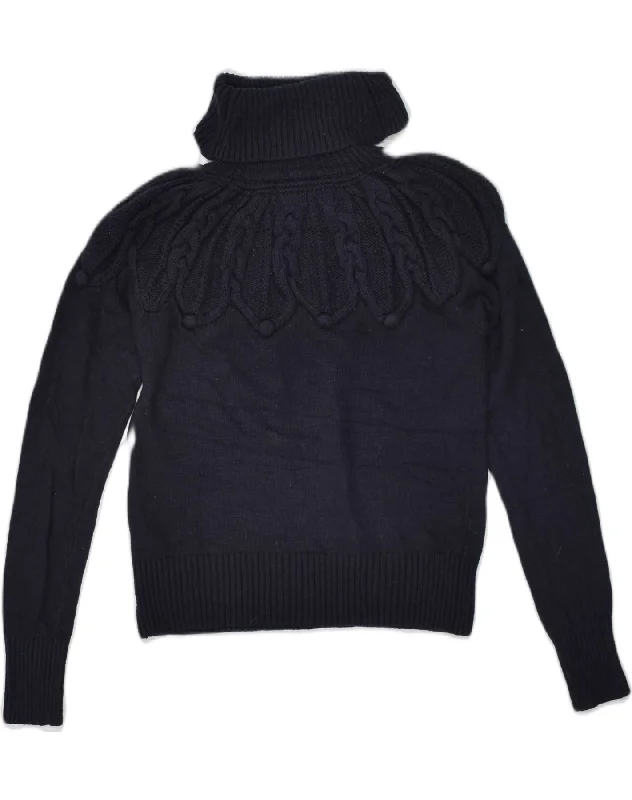 OASIS Womens Roll Neck Jumper Sweater UK 12 Medium Navy Blue Viscose Spandex Rayon Corduroy