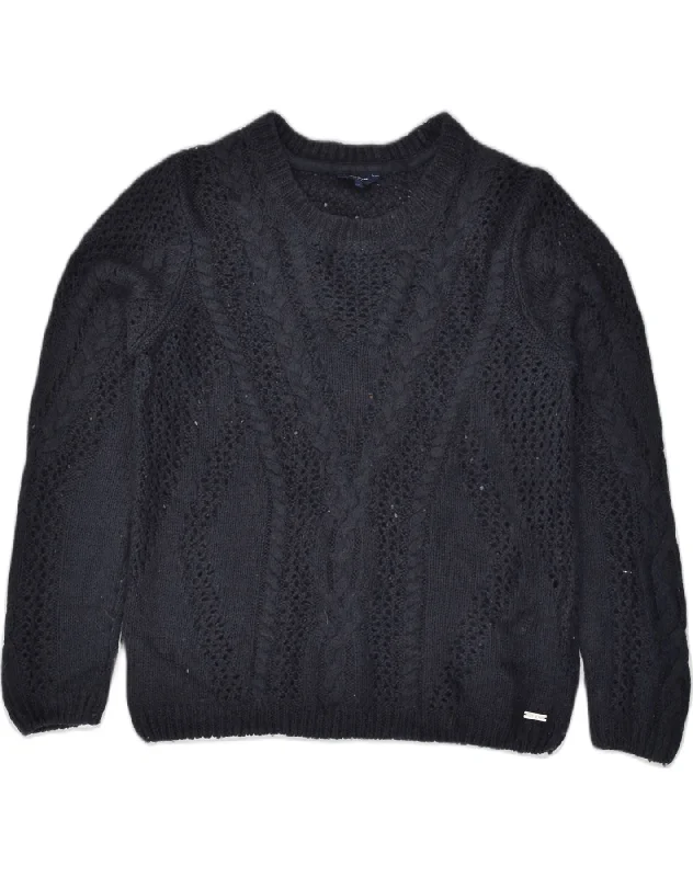 PEPE JEANS Womens Crew Neck Jumper Sweater UK 14 Medium Navy Blue Acrylic Open Front Closed Front Wrap Front PEPE JEANS Womens Crew Neck Jumper Sweater UK 14 Medium Navy Blue Acrylic Open Front Closed Front Wrap Front