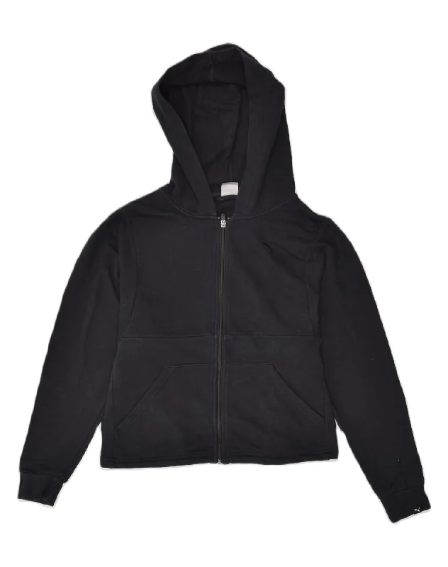 PUMA Womens Zip Hoodie Sweater UK 16 Large Black Cotton Mesh Fabric Canvas Fabric Denim Fabric