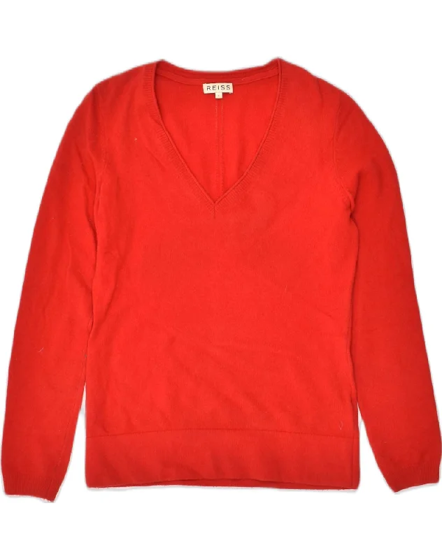 REISS Womens V-Neck Jumper Sweater UK 10 Small Red Wool Stylish Fashionable Trendy