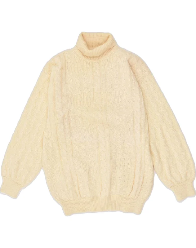 RODES Womens Roll Neck Jumper Sweater UK 18 XL Off White Wool Rayon Fabric Velvet Fabric Corduroy Fabric