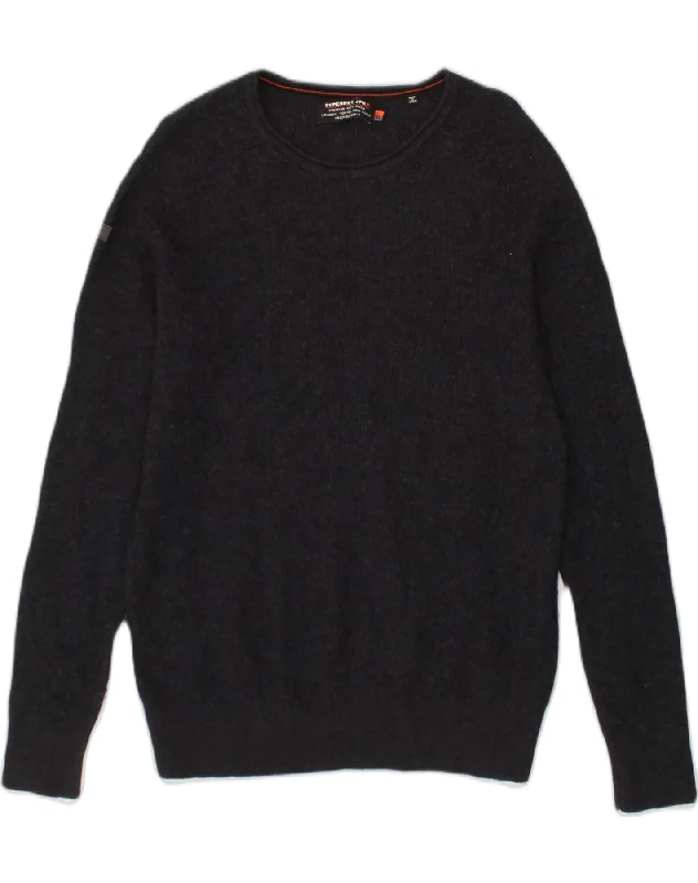 SUPERDRY Womens Crew Neck Jumper Sweater UK 22 2XL Navy Blue Viscose Nylon Fabric Polyester Fabric Spandex Fabric