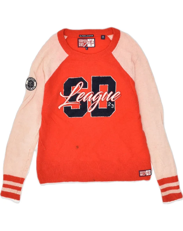 SUPERDRY Womens Graphic Crew Neck Jumper Sweater UK 16 Large Red Satin Fabric Silk Fabric Chiffon Fabric SUPERDRY Womens Graphic Crew Neck Jumper Sweater UK 16 Large Red Satin Fabric Silk Fabric Chiffon Fabric