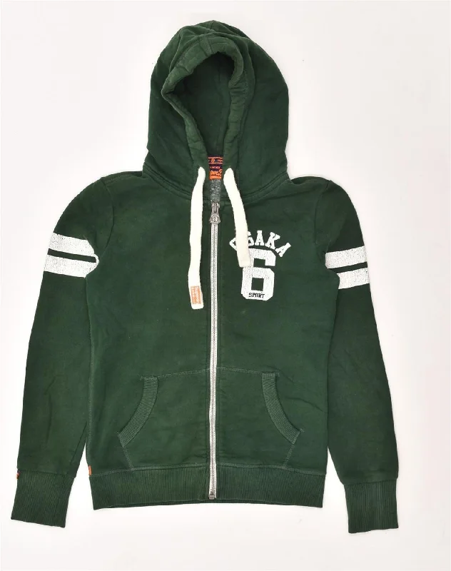 SUPERDRY Womens Graphic Zip Hoodie Sweater UK 6 XS Green Cotton Anti-Pilling Anti-Shrink Durable SUPERDRY Womens Graphic Zip Hoodie Sweater UK 6 XS Green Cotton Anti-Pilling Anti-Shrink Durable