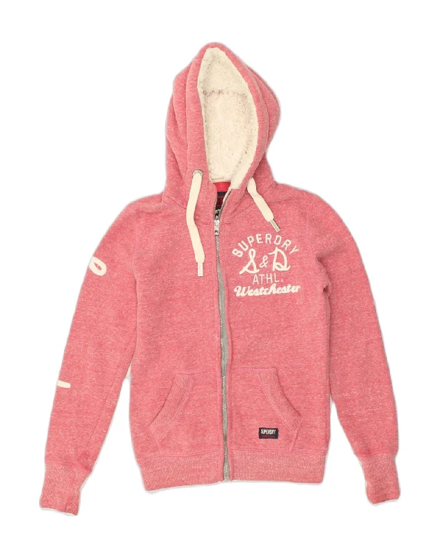SUPERDRY Womens Graphic Zip Hoodie Sweater UK 6 XS Pink Polyester Wool Fabric Cashmere Fabric Tweed Fabric SUPERDRY Womens Graphic Zip Hoodie Sweater UK 6 XS Pink Polyester Wool Fabric Cashmere Fabric Tweed Fabric
