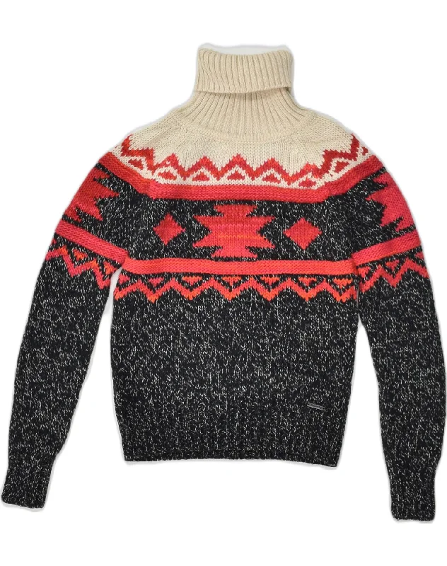 SUPERDRY Womens Roll Neck Jumper Sweater UK 6 XS Black Fair Isle Acrylic Ribbed Striped Patterned SUPERDRY Womens Roll Neck Jumper Sweater UK 6 XS Black Fair Isle Acrylic Ribbed Striped Patterned