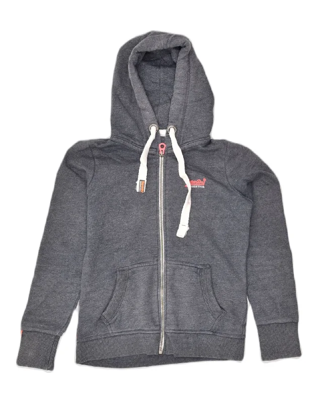 SUPERDRY Womens Zip Hoodie Sweater UK 14 Medium Grey Cotton Layered Multi-layer Single Layer SUPERDRY Womens Zip Hoodie Sweater UK 14 Medium Grey Cotton Layered Multi-layer Single Layer