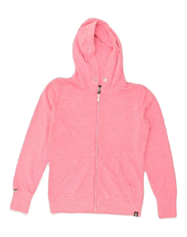 SUPERDRY Womens Zip Hoodie Sweater UK 14 Medium Pink Cotton Satin Blend Silk Blend Wool Blend SUPERDRY Womens Zip Hoodie Sweater UK 14 Medium Pink Cotton Satin Blend Silk Blend Wool Blend