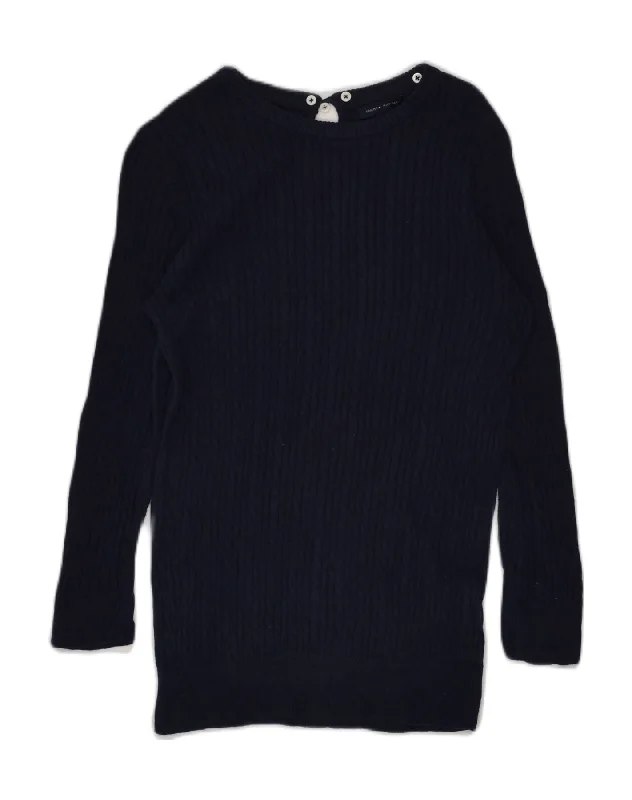 TOMMY HILFIGER Womens Boat Neck Jumper Sweater UK 6 XS Navy Blue Cotton Beaded Sweater Sequined Faux Fur TOMMY HILFIGER Womens Boat Neck Jumper Sweater UK 6 XS Navy Blue Cotton Beaded Sweater Sequined Faux Fur