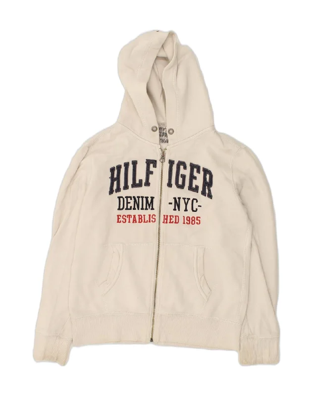 TOMMY HILFIGER Womens Graphic Zip Hoodie Sweater UK 12 Medium Beige Elegant Classic Vintage TOMMY HILFIGER Womens Graphic Zip Hoodie Sweater UK 12 Medium Beige Elegant Classic Vintage