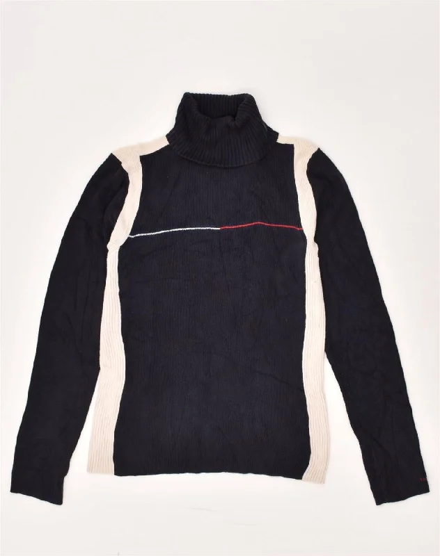 TOMMY HILFIGER Womens Roll Neck Jumper Sweater UK 12 Medium Navy Blue Mesh Blend Leather Blend Suede Blend TOMMY HILFIGER Womens Roll Neck Jumper Sweater UK 12 Medium Navy Blue Mesh Blend Leather Blend Suede Blend