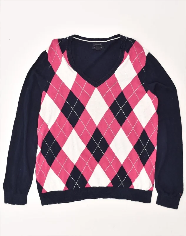 TOMMY HILFIGER Womens V-Neck Jumper Sweater UK 18 XL Navy Blue Open Front Closed Front Wrap Front