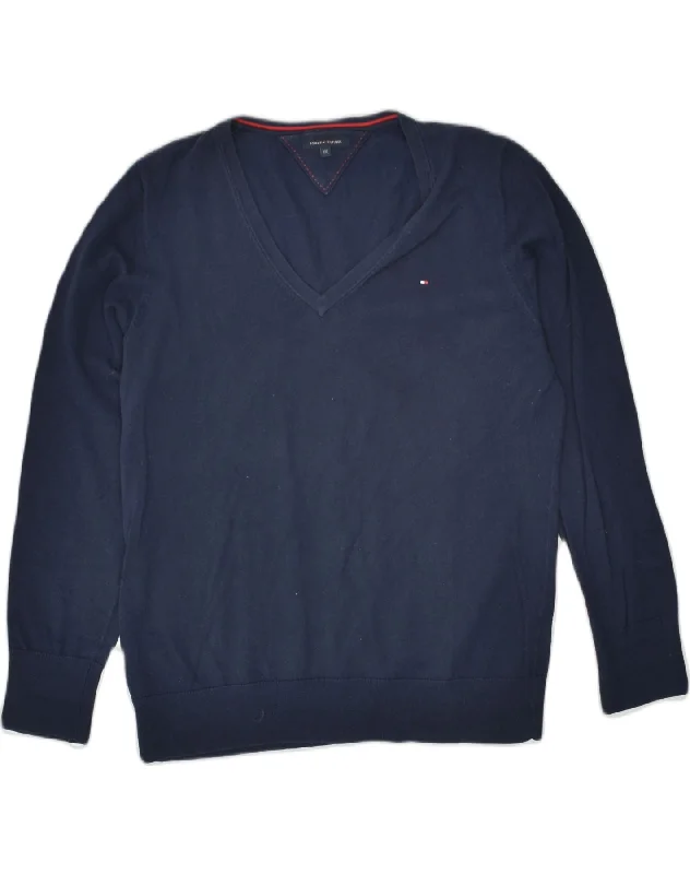 TOMMY HILFIGER Womens V-Neck Jumper Sweater UK 20 2XL Navy Blue Cotton Fleece Fabric Down Fabric Feather Fabric TOMMY HILFIGER Womens V-Neck Jumper Sweater UK 20 2XL Navy Blue Cotton Fleece Fabric Down Fabric Feather Fabric